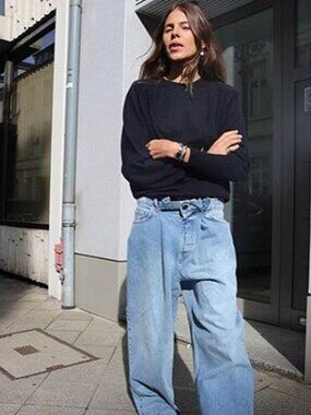 RAEY Fold light blue wash wide leg relaxed baggy boyfriend jeans
